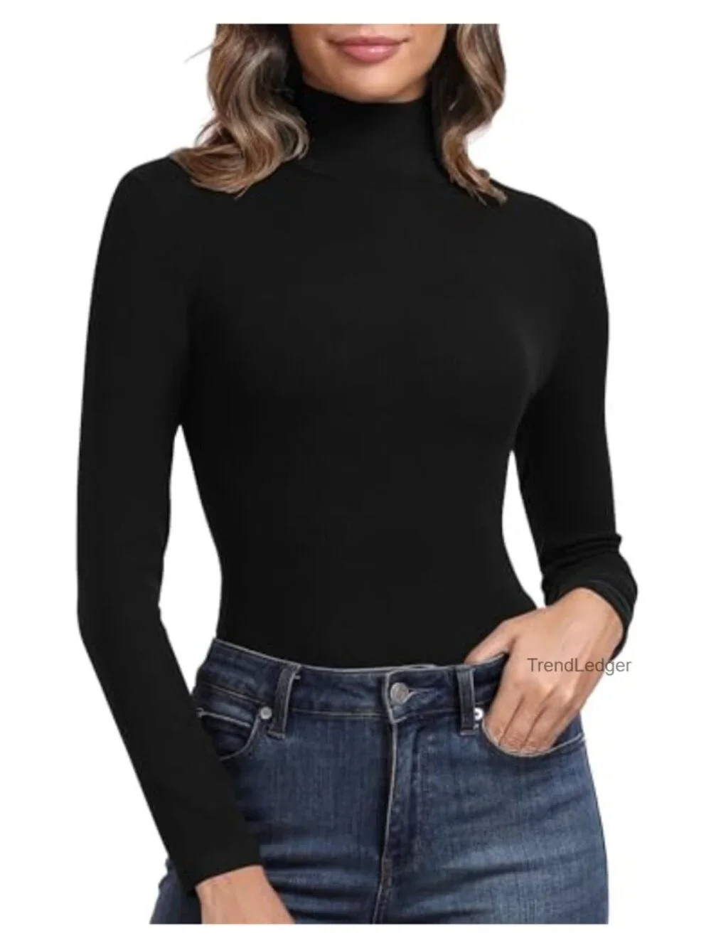 Women's Ribbed Turtleneck Fitted Long Sleeve Thermal T-Shirt